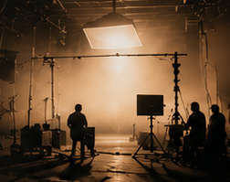 Film set under warm studio light