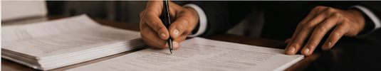 Hands signing production paperwork
