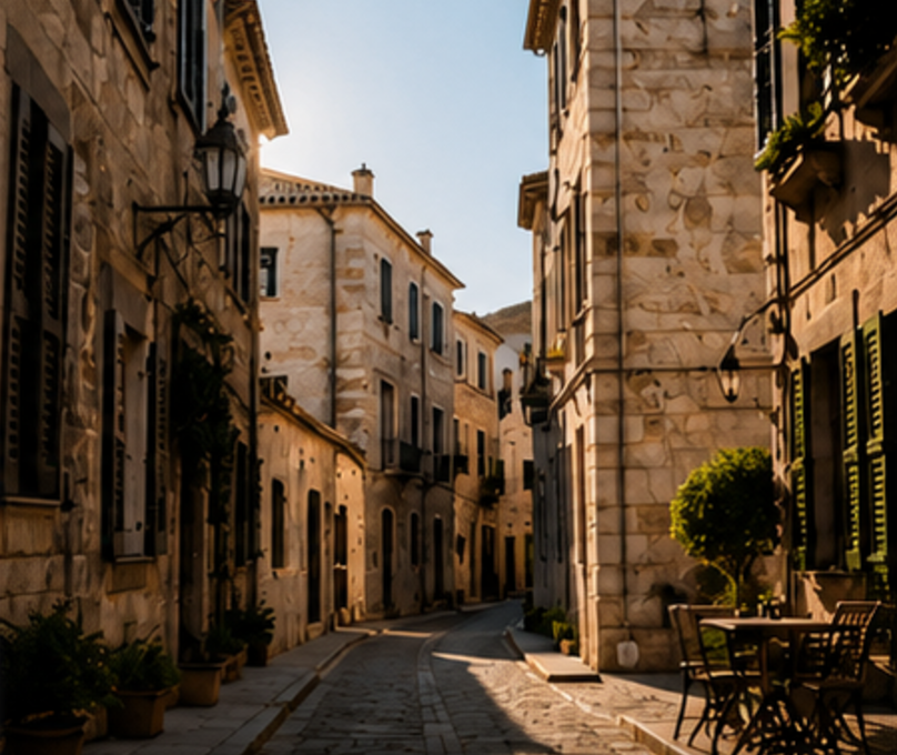 Sunlit historic stone street