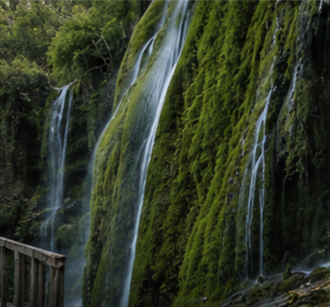 Waterfall over mossy rock