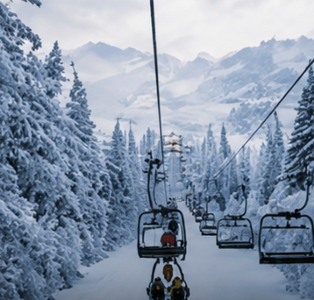 Ski-lift over snowy mountains